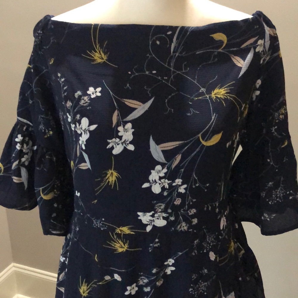 Navy Flower + Ruffle Dress - Picture 2 of 10